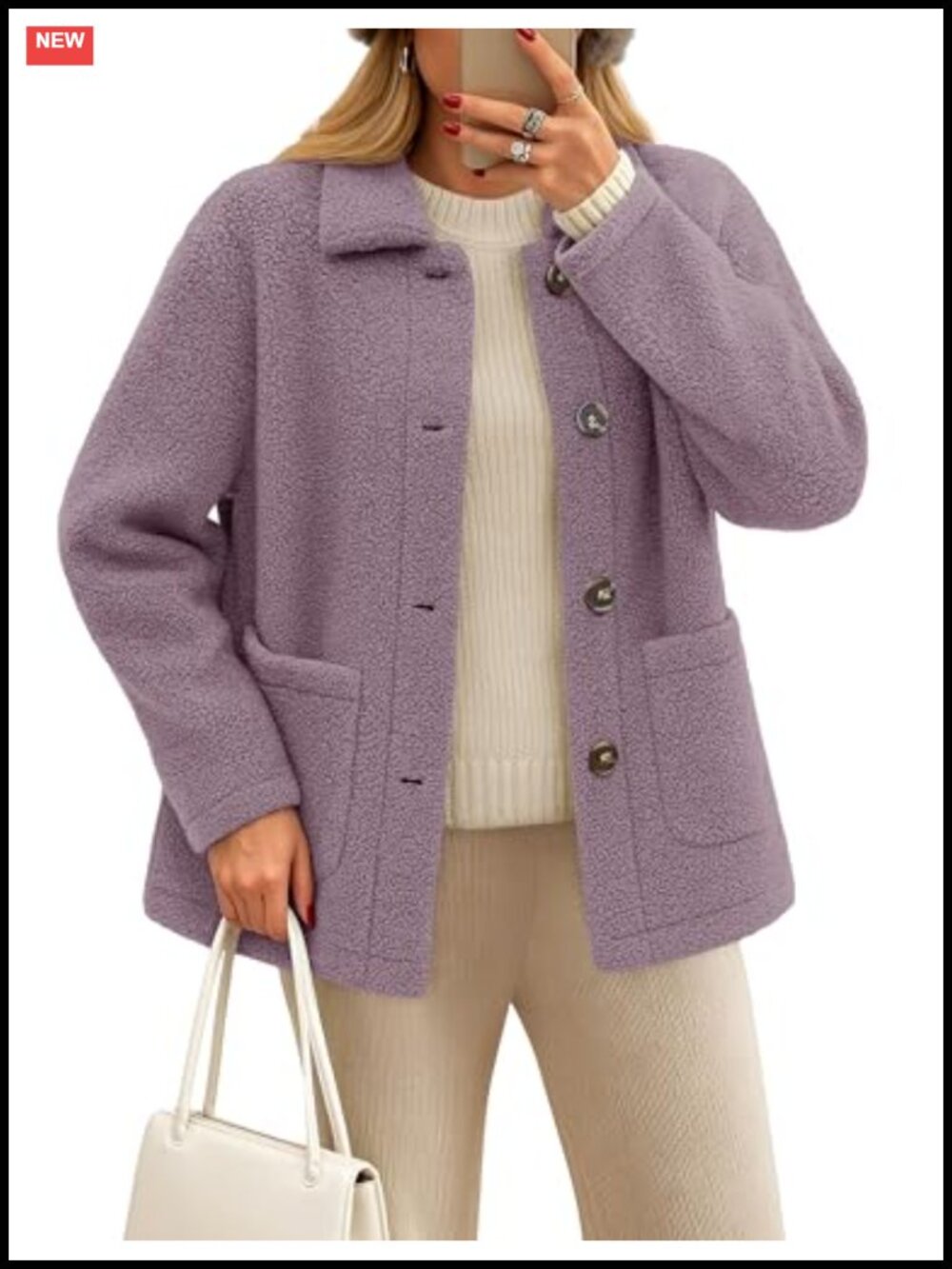Women's Fleece Button Down Sherpa Teddy Jacket Fuzzy Outerwear